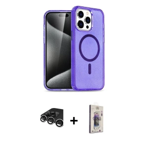 ieg™ iPhone 15 Pro Max Kılıf Nova Asil Prime - Siyah Bilvis 3D Cam Ekran Koruyucu + Raze Metal Kamera Lens - GS
