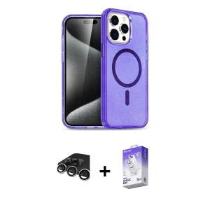 ieg™ iPhone 15 Pro Max Kılıf Nova Asil Prime - Siyah Bilvis 5in1 3D Magic Cam Ekran Koruyucu + Raze Metal Kamera Lens - GS