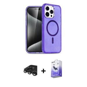 ieg™ iPhone 15 Pro Max Kılıf Nova Asil Prime - Siyah Bilvis 5in1 5D Magic Hayalet Cam Ekran Koruyucu + Raze Metal Kamera Lens - TMGI