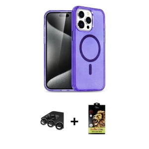 ieg™ iPhone 15 Pro Max Kılıf Nova Asil Prime - Siyah Buffer Cam Ekran Koruyucu + Raze Metal Kamera Lens - TMGI