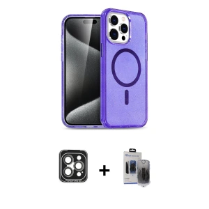 ieg™ iPhone 15 Pro Max Kılıf Nova Asil Prime - Siyah Vanessa Magic Hayalet Cam + PVD Metal Kamera Lens - GI