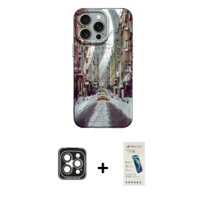 ieg™ iPhone 15 Pro Max Kılıf Nova Doku Prime - Şeffaf Pasifik Cam Ekran Koruyucu + PVD Metal Kamera Lens - GI