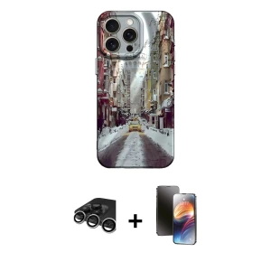 ieg™ iPhone 15 Pro Max Kılıf Nova Doku Prime - Siyah 3D Antistatik Mat Seramik Nano Ekran Koruyucu + Raze Metal Kamera Lens - GS