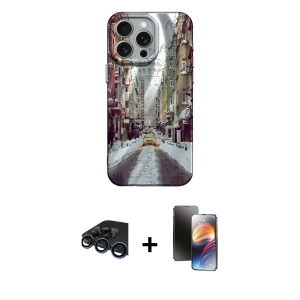 ieg™ iPhone 15 Pro Max Kılıf Nova Doku Prime - Siyah 3D Antistatik Mat Seramik Nano Ekran Koruyucu + Raze Metal Kamera Lens - LT