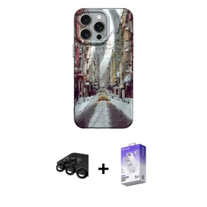 ieg™ iPhone 15 Pro Max Kılıf Nova Doku Prime - Siyah Bilvis 5in1 3D Magic Cam Ekran Koruyucu + Raze Metal Kamera Lens - SH