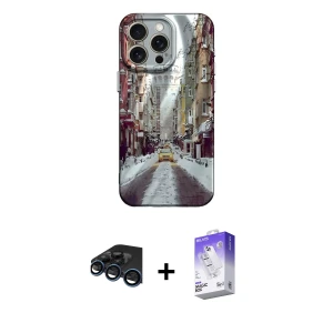 ieg™ iPhone 15 Pro Max Kılıf Nova Doku Prime - Siyah Bilvis 5in1 3D Magic Cam Ekran Koruyucu + Raze Metal Kamera Lens - LT