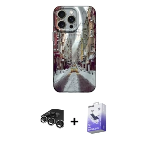 ieg™ iPhone 15 Pro Max Kılıf Nova Doku Prime - Siyah Bilvis 5in1 5D Magic Hayalet Cam Ekran Koruyucu + Raze Metal Kamera Lens - GS