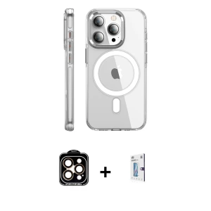 ieg™ iPhone 15 Pro Max Kılıf Nova Doku - Siyah Bilvis 0.18mm Plus Cam Ekran Koruyucu + PVD Metal Kamera Lens - TU