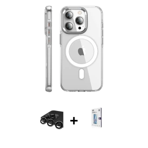 ieg™ iPhone 15 Pro Max Kılıf Nova Doku - Siyah Bilvis 0.18mm Plus Cam Ekran Koruyucu + Raze Metal Kamera Lens - TMGI
