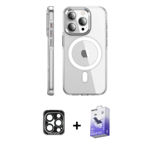 ieg™ iPhone 15 Pro Max Kılıf Nova Doku - Siyah Bilvis 5in1 5D Magic Hayalet Cam Ekran Koruyucu + PVD Metal Kamera Lens - LT