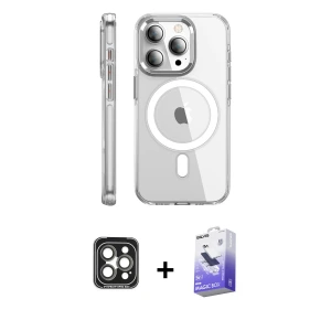 ieg™ iPhone 15 Pro Max Kılıf Nova Doku - Siyah Bilvis 5in1 5D Magic Hayalet Cam Ekran Koruyucu + PVD Metal Kamera Lens - GI