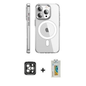 ieg™ iPhone 15 Pro Max Kılıf Nova Doku - Siyah Polymer Nano Ekran Koruyucu + PVD Metal Kamera Lens - GI