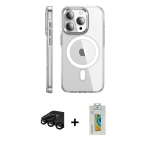 ieg™ iPhone 15 Pro Max Kılıf Nova Doku - Siyah Polymer Nano Ekran Koruyucu + Raze Metal Kamera Lens - SH