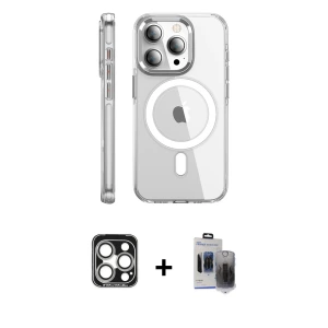 ieg™ iPhone 15 Pro Max Kılıf Nova Doku - Siyah Vanessa Magic Hayalet Cam + PVD Metal Kamera Lens - GS