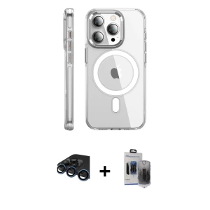 ieg™ iPhone 15 Pro Max Kılıf Nova Doku - Siyah Vanessa Magic Hayalet Cam + Raze Metal Kamera Lens - LT