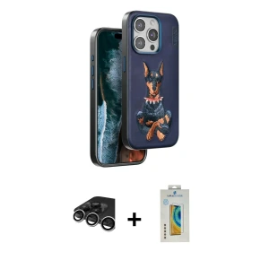 ieg™ iPhone 15 Pro Max Kılıf Nova Form Koleksiyonu - Siyah Polymer Nano Ekran Koruyucu + Raze Metal Kamera Lens - GS
