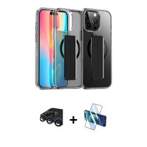 ieg™ iPhone 15 Pro Max Kılıf Nova Işık Koleksiyonu - Siyah 3D Antistatik Seramik Nano Ekran Koruyucu + Raze Metal Kamera Lens - LT