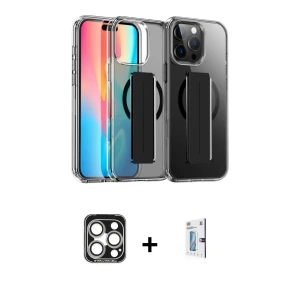 ieg™ iPhone 15 Pro Max Kılıf Nova Işık Koleksiyonu - Siyah Bilvis 0.18mm Plus Cam Ekran Koruyucu + PVD Metal Kamera Lens - GS