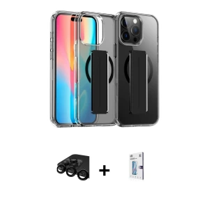 ieg™ iPhone 15 Pro Max Kılıf Nova Işık Koleksiyonu - Siyah Bilvis 0.18mm Plus Cam Ekran Koruyucu + Raze Metal Kamera Lens - SH