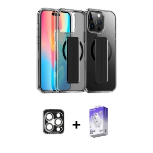 ieg™ iPhone 15 Pro Max Kılıf Nova Işık Koleksiyonu - Siyah Bilvis 5in1 3D Magic Cam Ekran Koruyucu + PVD Metal Kamera Lens - GS