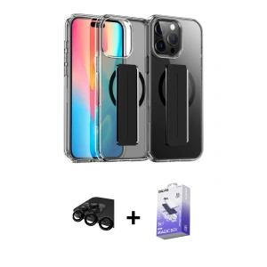 ieg™ iPhone 15 Pro Max Kılıf Nova Işık Koleksiyonu - Siyah Bilvis 5in1 5D Magic Hayalet Cam Ekran Koruyucu + Raze Metal Kamera Lens - SH