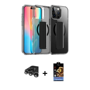 ieg™ iPhone 15 Pro Max Kılıf Nova Işık Koleksiyonu - Siyah Buffer Hayalet Cam Ekran Koruyucu + Raze Metal Kamera Lens - GS
