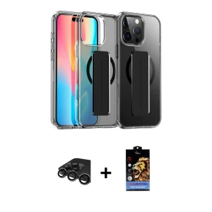 ieg™ iPhone 15 Pro Max Kılıf Nova Işık Koleksiyonu - Siyah Buffer Hayalet Cam Ekran Koruyucu + Raze Metal Kamera Lens - TMGI