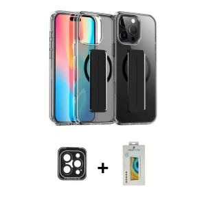 ieg™ iPhone 15 Pro Max Kılıf Nova Işık Koleksiyonu - Siyah Polymer Nano Ekran Koruyucu + PVD Metal Kamera Lens - SH