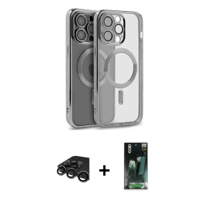 ieg™ iPhone 15 Pro Max Kılıf Nova Işık Özel Seri - Şeffaf 360 Full Body Arka Koruyucu + Raze Metal Kamera Lens - TMGI