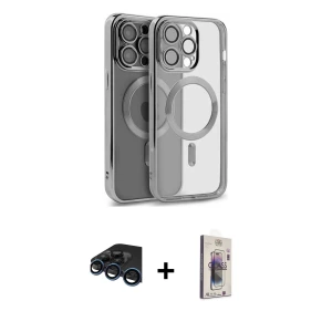 ieg™ iPhone 15 Pro Max Kılıf Nova Işık Özel Seri - Siyah Bilvis 3D Cam Ekran Koruyucu + Raze Metal Kamera Lens - LT