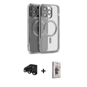 ieg™ iPhone 15 Pro Max Kılıf Nova Işık Özel Seri - Siyah Bilvis 3D Cam Ekran Koruyucu + Raze Metal Kamera Lens - SH