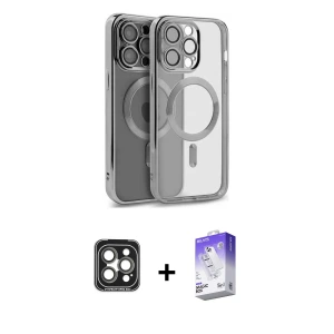 ieg™ iPhone 15 Pro Max Kılıf Nova Işık Özel Seri - Siyah Bilvis 5in1 3D Magic Cam Ekran Koruyucu + PVD Metal Kamera Lens - GI