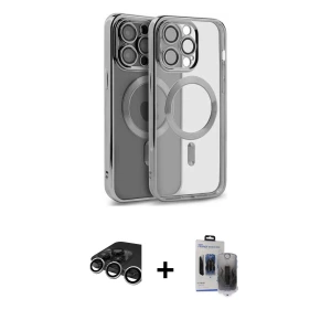 ieg™ iPhone 15 Pro Max Kılıf Nova Işık Özel Seri - Siyah Vanessa Magic Hayalet Cam + Raze Metal Kamera Lens - GS