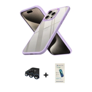 ieg™ iPhone 15 Pro Max Kılıf Nova Işık Serisi - Şeffaf Pasifik Cam Ekran Koruyucu + Raze Metal Kamera Lens - LT