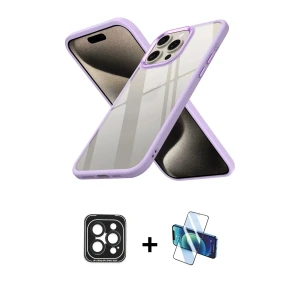 ieg™ iPhone 15 Pro Max Kılıf Nova Işık Serisi - Siyah 3D Antistatik Seramik Nano Ekran Koruyucu + PVD Metal Kamera Lens - SH
