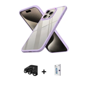 ieg™ iPhone 15 Pro Max Kılıf Nova Işık Serisi - Siyah Bilvis 0.18mm Plus Cam Ekran Koruyucu + Raze Metal Kamera Lens - SH