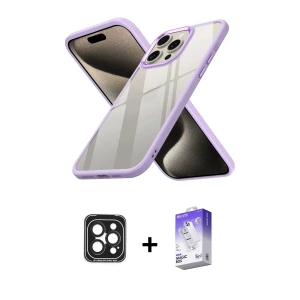 ieg™ iPhone 15 Pro Max Kılıf Nova Işık Serisi - Siyah Bilvis 5in1 3D Magic Cam Ekran Koruyucu + PVD Metal Kamera Lens - SH