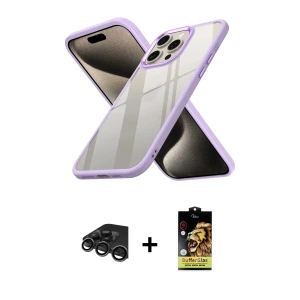 ieg™ iPhone 15 Pro Max Kılıf Nova Işık Serisi - Siyah Buffer Cam Ekran Koruyucu + Raze Metal Kamera Lens - TMGI
