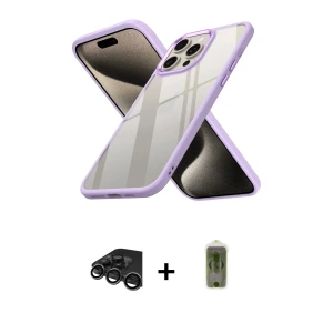 ieg™ iPhone 15 Pro Max Kılıf Nova Işık Serisi - Siyah Joko Magic 5D Hayalet Cam + Raze Metal Kamera Lens - TMGI