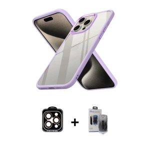 ieg™ iPhone 15 Pro Max Kılıf Nova Işık Serisi - Siyah Vanessa Magic Hayalet Cam + PVD Metal Kamera Lens - TU