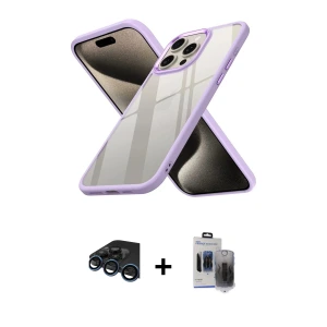 ieg™ iPhone 15 Pro Max Kılıf Nova Işık Serisi - Siyah Vanessa Magic Hayalet Cam + Raze Metal Kamera Lens - LT