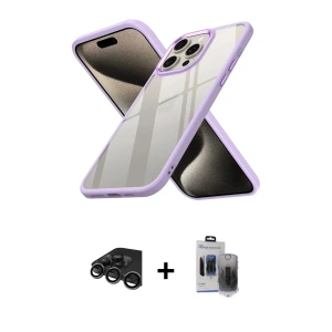 ieg™ iPhone 15 Pro Max Kılıf Nova Işık Serisi - Siyah Vanessa Magic Hayalet Cam + Raze Metal Kamera Lens - TMGI
