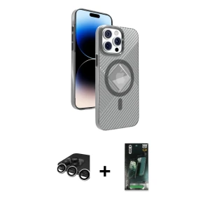 ieg™ iPhone 15 Pro Max Kılıf Nova Modern Prime - Şeffaf 360 Full Body Arka Koruyucu + Raze Metal Kamera Lens - GS