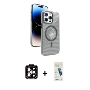 ieg™ iPhone 15 Pro Max Kılıf Nova Modern Prime - Şeffaf Pasifik Cam Ekran Koruyucu + PVD Metal Kamera Lens - TU