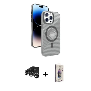 ieg™ iPhone 15 Pro Max Kılıf Nova Modern Prime - Siyah Bilvis 3D Cam Ekran Koruyucu + Raze Metal Kamera Lens - GS