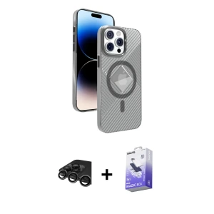 ieg™ iPhone 15 Pro Max Kılıf Nova Modern Prime - Siyah Bilvis 5in1 5D Magic Hayalet Cam Ekran Koruyucu + Raze Metal Kamera Lens - TMGI