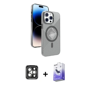 ieg™ iPhone 15 Pro Max Kılıf Nova Modern Prime - Siyah Bilvis 5in1 5D Magic Hayalet Cam Ekran Koruyucu + PVD Metal Kamera Lens - GI