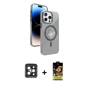ieg™ iPhone 15 Pro Max Kılıf Nova Modern Prime - Siyah Buffer Cam Ekran Koruyucu + PVD Metal Kamera Lens - SH