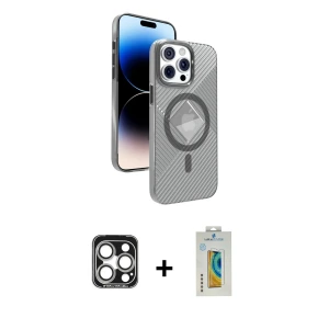 ieg™ iPhone 15 Pro Max Kılıf Nova Modern Prime - Siyah Polymer Nano Ekran Koruyucu + PVD Metal Kamera Lens - GS