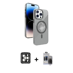 ieg™ iPhone 15 Pro Max Kılıf Nova Modern Prime - Siyah Vanessa Magic Hayalet Cam + PVD Metal Kamera Lens - GI